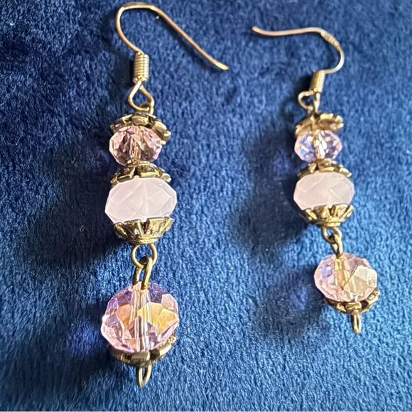 VINTAGE-INSPIRED DANGLE EARRINGS – STERLING HOOKS & PINK FACETED BEADS - Picture 5 of 17